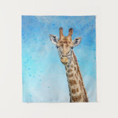 Neugierige Giraffe mit Blue Confetti Sky Wandteppich (Vorderseite)