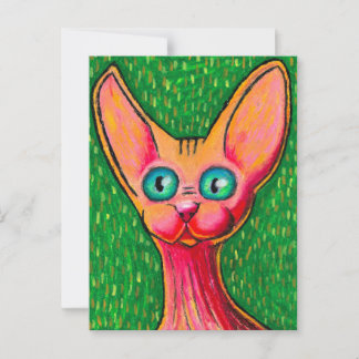 Neugierige Happy Fairless Cat in Oil Pastel on Gre Postkarte