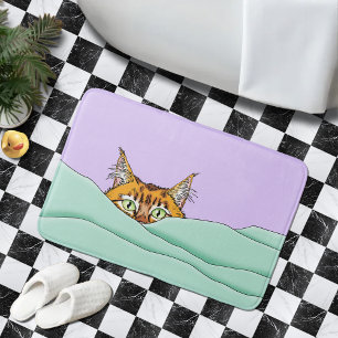 Neugierige Ingwer-Peekaboo-Katze Lustiges Lavendel Badematte