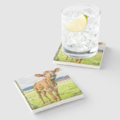 Neugierige Kalb-Stein-Untersetzer Steinuntersetzer (Seitenansicht)
