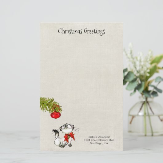 Neugierige Kätzchen in einem roten Weihnachtsbauch Briefpapier (Stehend Vorderseite)