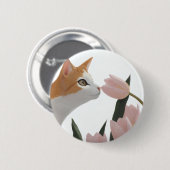 Neugierige Katze Frühlingsblumen Button (Vorne & Hinten)