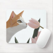 Neugierige Katze Frühlingsblumen Mousepad (Mit Mouse)