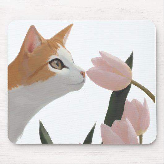 Neugierige Katze Frühlingsblumen Mousepad (Vorne)