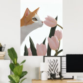 Neugierige Katze Frühlingsblumen Poster (Heimbüro)