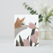 Neugierige Katze Frühlingsblumen Postkarte (Stehend Vorderseite)