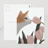 Neugierige Katze Frühlingsblumen Postkarte (Vorne/Hinten)
