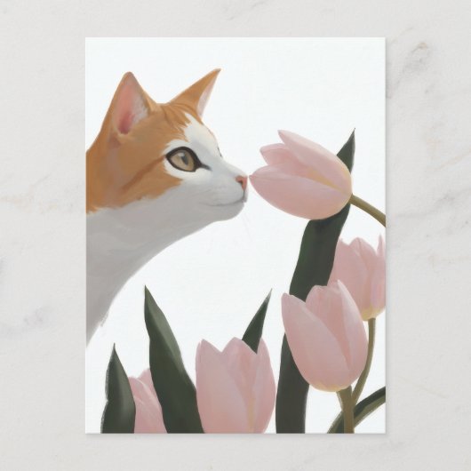 Neugierige Katze Frühlingsblumen Postkarte (Vorderseite)