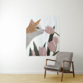 Neugierige Katze Frühlingsblumen Wandteppich (Beispiel)