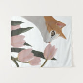 Neugierige Katze Frühlingsblumen Wandteppich (Vorderseite (Horizontal))