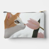 Neugierige Katze Frühlingsblumen Zubehörtasche (Rückseite)