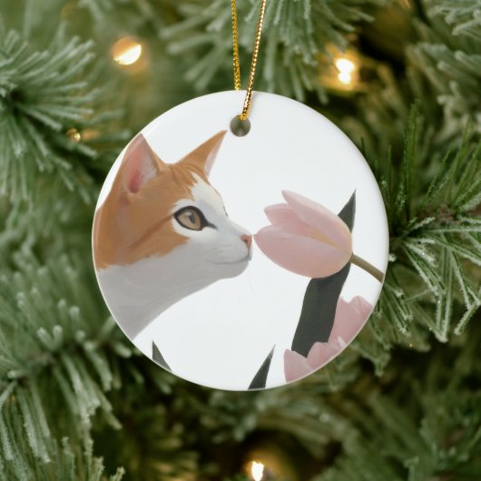 Neugierige Katze Frühlingsflor Keramik Ornament (Baum)