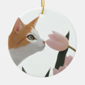 Neugierige Katze Frühlingsflor Keramik Ornament (Vorne)