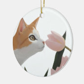 Neugierige Katze Frühlingsflor Keramik Ornament (Links)