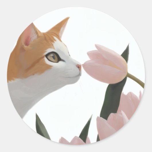 Neugierige Katze Frühlingsflor Runder Aufkleber (Vorderseite)