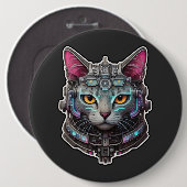 Neugierige Katze in einem Cyber-Helm Button (Vorne & Hinten)