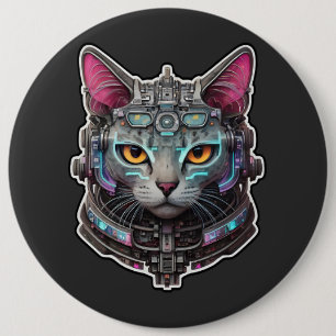 Neugierige Katze in einem Cyber-Helm Button