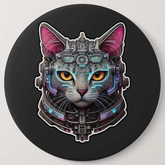 Neugierige Katze in einem Cyber-Helm Button (Vorderseite)