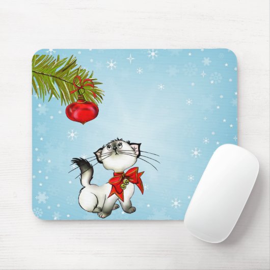 Neugierige Katze in einem roten Weihnachtsjunge Mousepad (Mit Mouse)