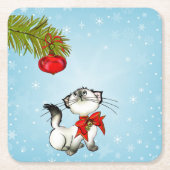 Neugierige Katze in einem roten Weihnachtsjunge Rechteckiger Pappuntersetzer (Vorderseite)