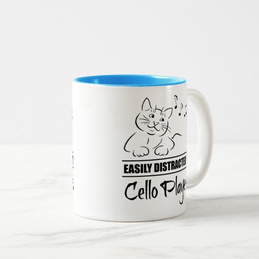 Neugierige Katze, leicht von Cello-Spielern abgele Zweifarbige Tasse (VorderseiteRechts)
