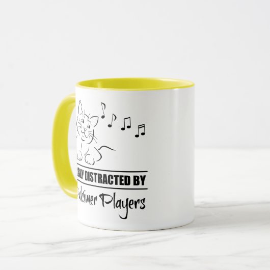 Neugierige Katze, leicht von Dulcimer-Spielern abg Tasse (Vorderseite Links)