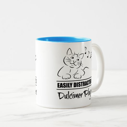 Neugierige Katze, leicht von Dulcimer-Spielern abg Zweifarbige Tasse (VorderseiteRechts)