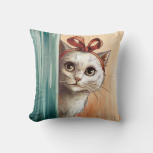 Neugierige Katze mit Bow Kissen