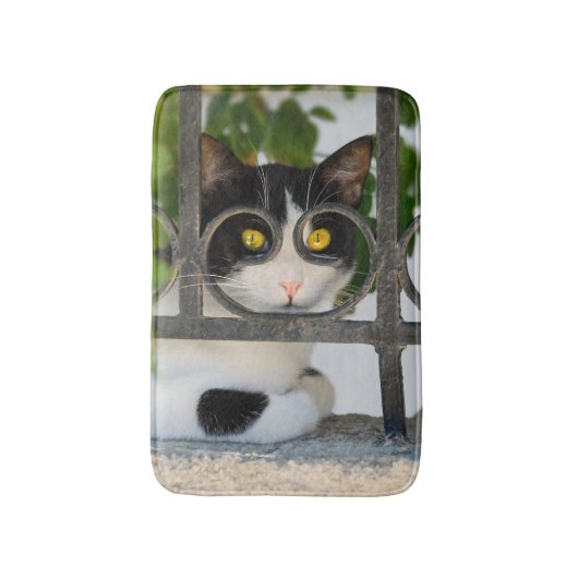 Neugierige Katze mit Spektakeln Funny Funny Klein Badematte (Vorderseite Vertikal)