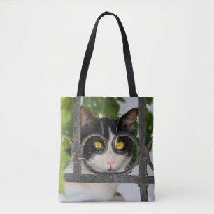 Neugierige Katze mit Spektakeln Funny on Shopper Tasche