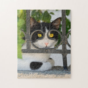 Neugierige Katze mit Spektakeln Rahmen Funny Jigsa Puzzle