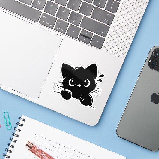 Neugierige Katze Personalisiert Aufkleber (Laptop mit iPhone)