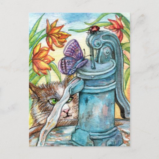 Neugierige Katze Postkarte (Vorderseite)