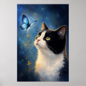 Neugierige Katze und blauer Schmetterling Poster (Vorne)