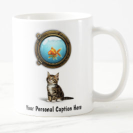 Neugierige Katze und Goldfisch Inside a Porthole Kaffeetasse