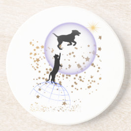 Neugierige Katze und Laufhund Getränkeuntersetzer