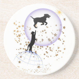 Neugierige Katze und Laufhund Getränkeuntersetzer