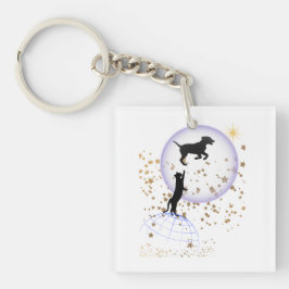 Neugierige Katze und Laufhund Schlüsselanhänger