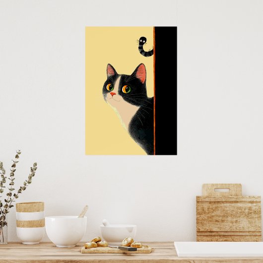 Neugierige Katze und Sneaky-Wurm Poster (Küche)