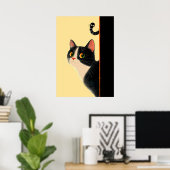 Neugierige Katze und Sneaky-Wurm Poster (Heimbüro)