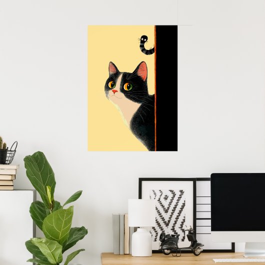 Neugierige Katze und Sneaky-Wurm Poster (Heimbüro)