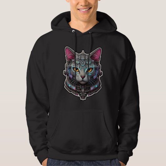 Neugierige Kitty in einem Cyber-Helm Hoodie (Vorderseite)