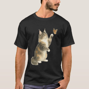 Neugierige Maine Coon Katze greift nach süßem Mona T-Shirt