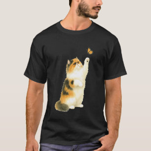 Neugierige Perserkatze greift Monarchfalter Nat T-Shirt