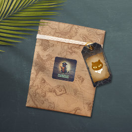 Neugierige Piratenkatze entziffert alte Geheimniss Quadratischer Aufkleber