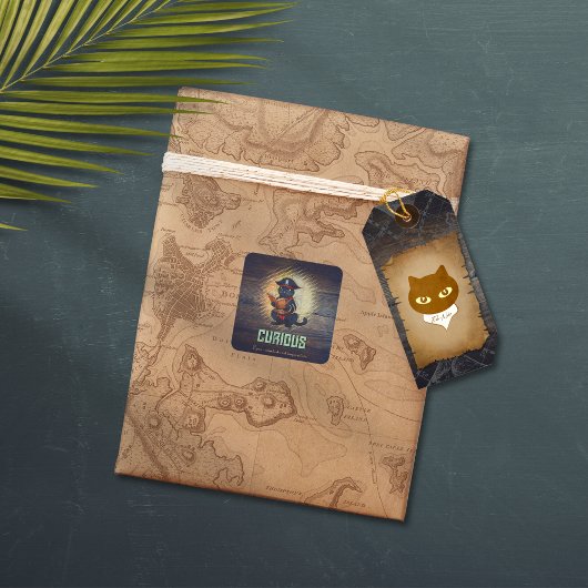 Neugierige Piratenkatze entziffert alte Geheimniss Quadratischer Aufkleber