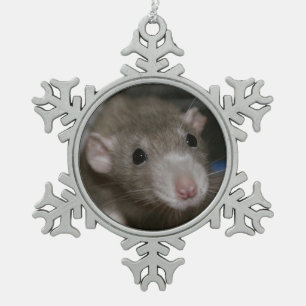 Neugierige Ratte Schneeflocken Zinn-Ornament