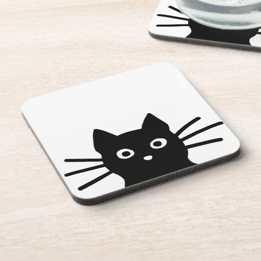 Neugierige Schwarze Katze mit langen Whiskys| Cool Getränkeuntersetzer (Linke Seite)