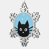 Neugierige Schwarze Katze | Niedlich Peeking Kitty Schneeflocken Zinn-Ornament (Rechts)