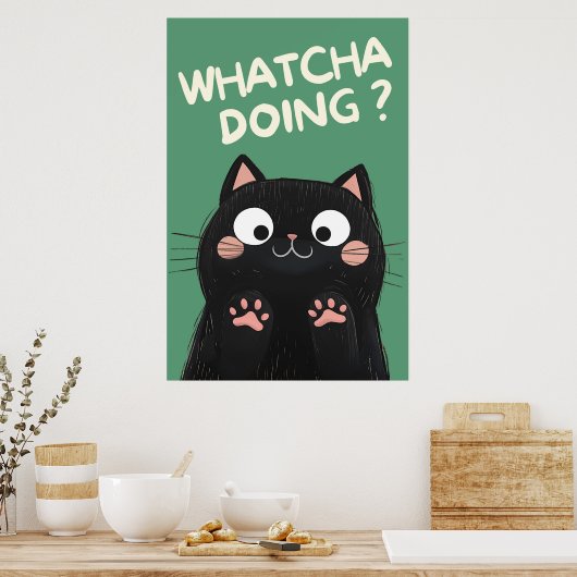 Neugierige Schwarze Katze Poster (Küche)